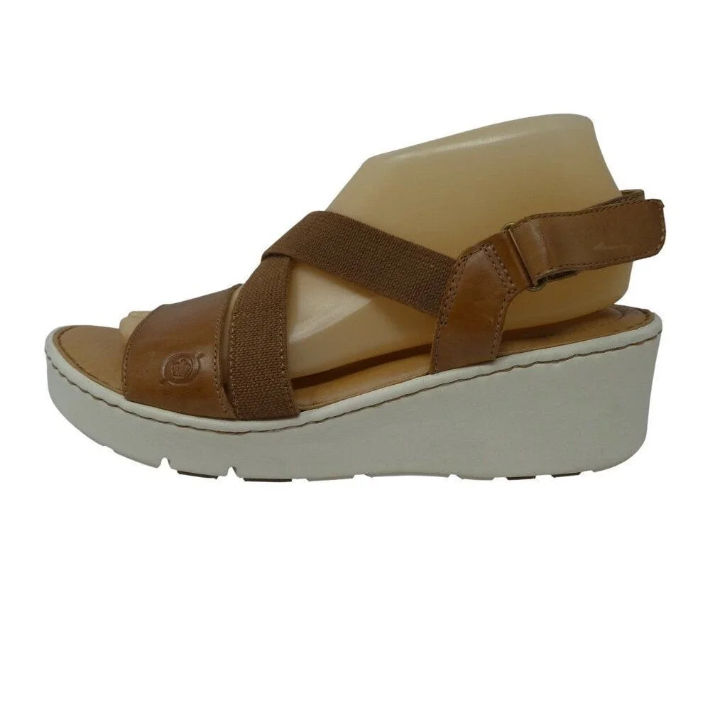 Born Paley Wedge Sandals Women‎ 10 Brown Leather Elastic Straps Comfort